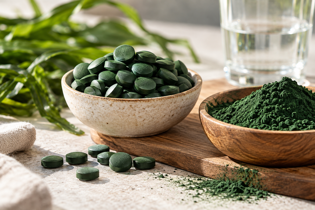Spirulinos tabletės ir spirulinos milteliai dubenėliuose – kaip išsirinkti kokybišką spiruliną