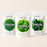LIVEL rinkinys „Žalioji jėga“ – Spirulinos tabletės, Chlorellos tabletės, Spirulinos milteliai